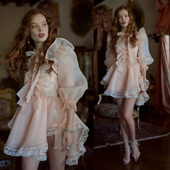 Selkie Pumpkin Froth Cake Shop Asymmetrical Mini Dress NWT - Picture 3 of 10